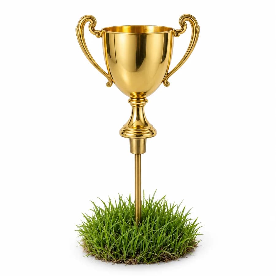 Participation Lawn Trophy: a gold trophy on a stake in a patch of grass